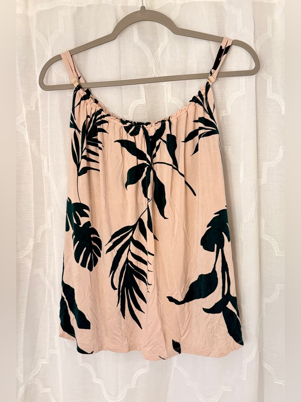 Soma Cool Nights Pajama Cami Pink Tank Top with Dark Green Tropical Print XL